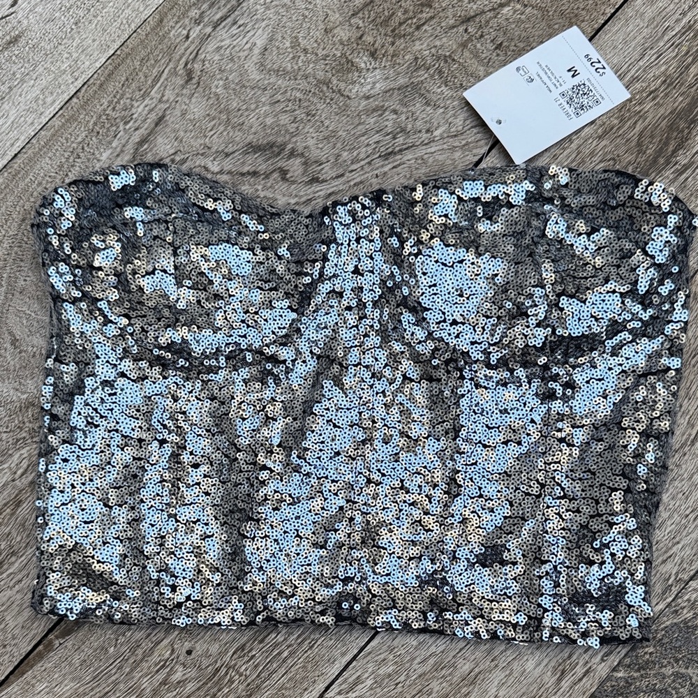 Forever21 Silver and Black Sequin Crop Top